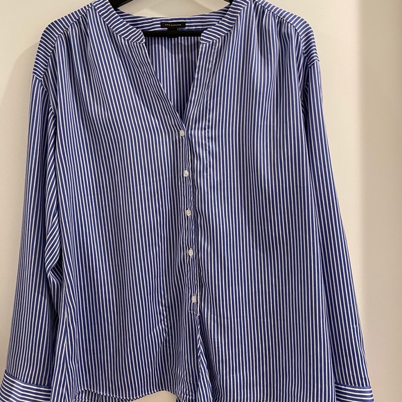 Blue and white striped blouse, button up - Picture 1 of 4